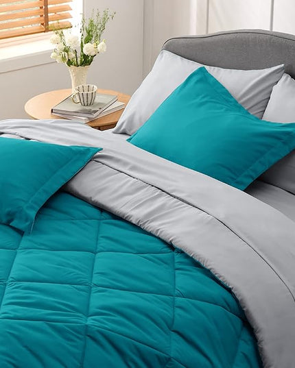Bedsure Teal California King Size Comforter Set - 7 Pieces Reversible California King Bed in a Bag King Bed Set with Comforters, Sheets, Pillowcases & Shams, California King Bedding Sets - LeafyLoom