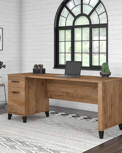 Bush Furniture Somerset Computer Drawers | Office Home Workspace | Large Desk, 72W, Fresh Walnut - LeafyLoom