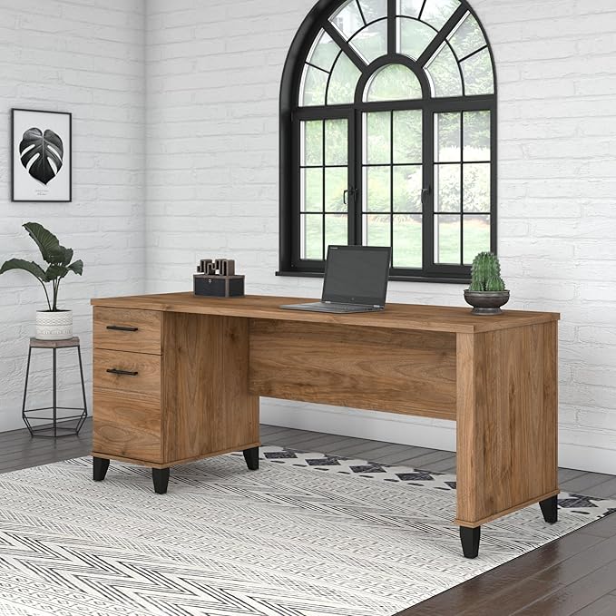 Bush Furniture Somerset Computer Drawers | Office Home Workspace | Large Desk, 72W, Fresh Walnut - LeafyLoom