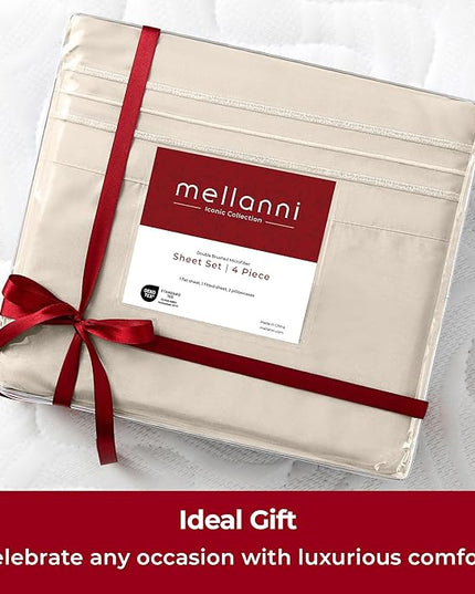 Mellanni Twin Sheets Set - 4 Piece Iconic Collection Bedding Sheets & Pillowcases - Luxury, Ultra Soft, Cooling Bed Sheets - Deep Pocket up to 16 inch - 4 PC (Twin, Burnt Sand w/Extra Pillow Case) - LeafyLoom