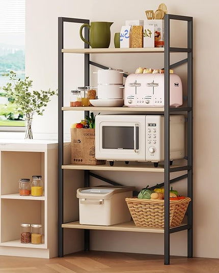 4 Tier Book shelf 23.6" W, Small Bookcase with Open Shelves, BookShelf with Storage, Standing Book Shelves Organizers and Storage for Living Room, Kitchen, Home, Office (Light Coffee) - LeafyLoom
