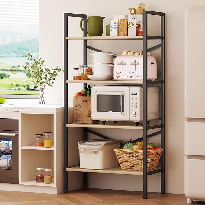 4 Tier Book shelf 23.6" W, Small Bookcase with Open Shelves, BookShelf with Storage, Standing Book Shelves Organizers and Storage for Living Room, Kitchen, Home, Office (Light Coffee) - LeafyLoom
