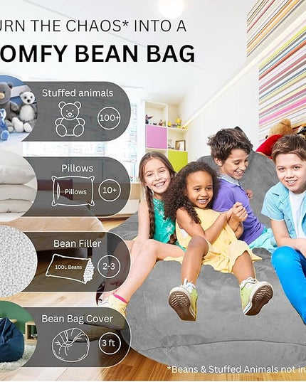 Bean Bag Chair Cover (No Filler) | Bird's Nest Shape | Adult Size | Microsuede | Stuffed Animal Storage for Kids Or Memory Foam| Double Stitched | Durable Zipper | Soft Premium - LeafyLoom