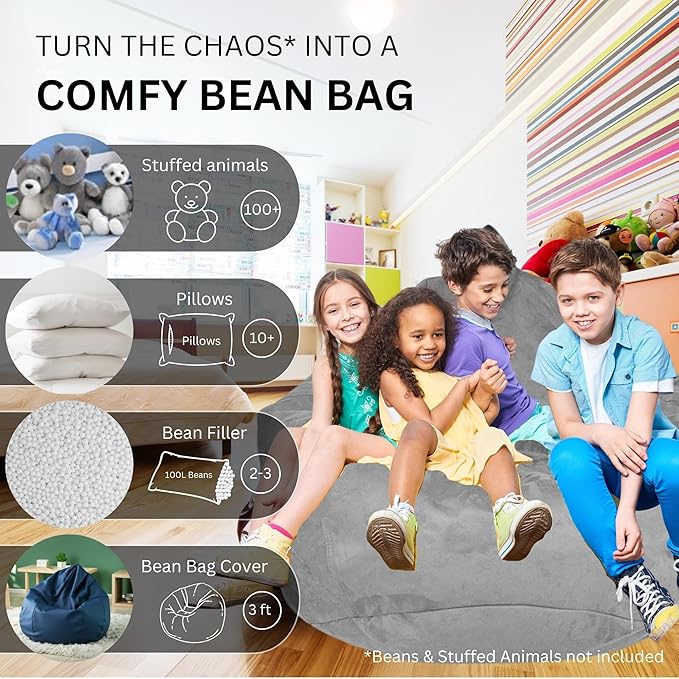 Bean Bag Chair Cover (No Filler) | Bird's Nest Shape | Adult Size | Microsuede | Stuffed Animal Storage for Kids Or Memory Foam| Double Stitched | Durable Zipper | Soft Premium - LeafyLoom