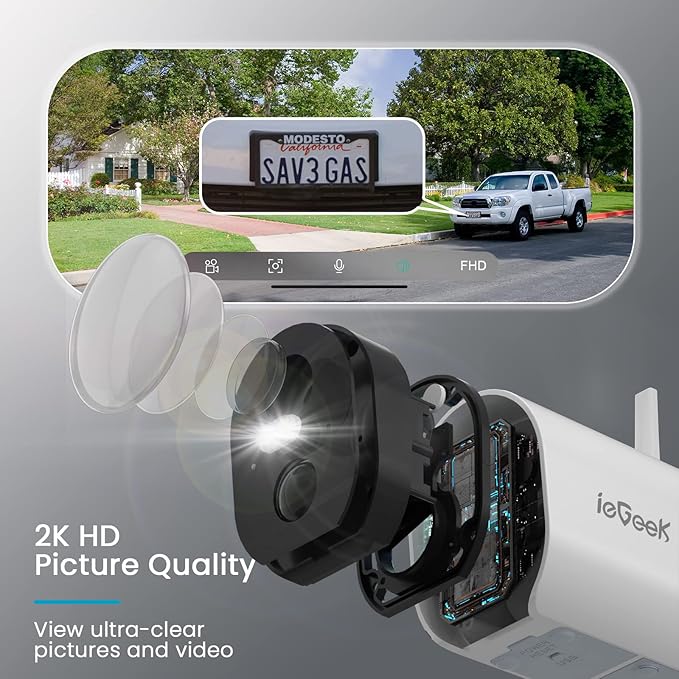2K Solar Camera Security Outdoor with Spotlight & Siren, AI Detection Wireless Cameras for Home Security, 3MP Color Night Vision/2-Way Talk/Compatible with Alexa ieGeek