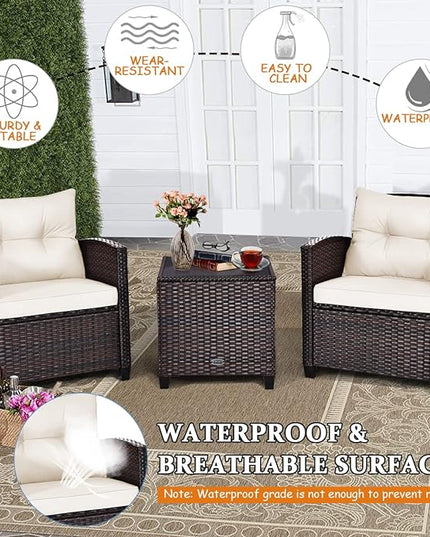 3 PCS Patio Furniture Set, OneSize, White - LeafyLoom