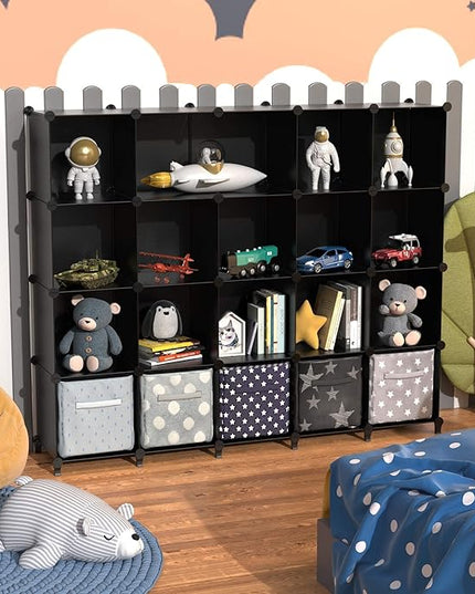HOMIDEC 20-Cube Black Cube Storage Organizer, Modular Storage Shelf with Hammer, Cube Storage Bin Cabinet Closet Bookshelf for Living Room, Bedroom, Office, Each Cube Size 11.8 x 11.8 inch - LeafyLoom