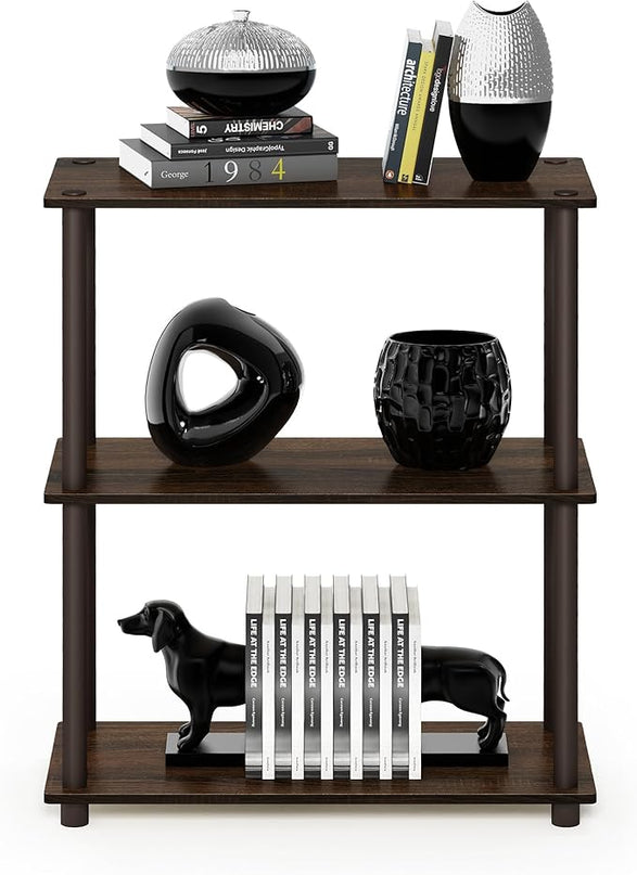Furinno Turn-N-Tube 3-Tier Compact Multipurpose Shelf Display Rack, Walnut/Brown - LeafyLoom