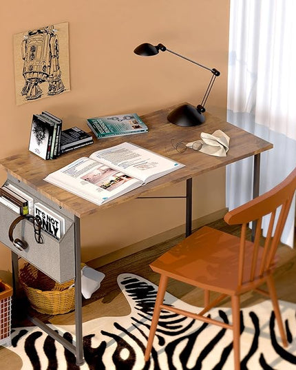 YSSOA Computer Desk Home Office Work Study Writing Modern Simple Table with Headphone Hooks, 40 Inch, Deep Brown - LeafyLoom