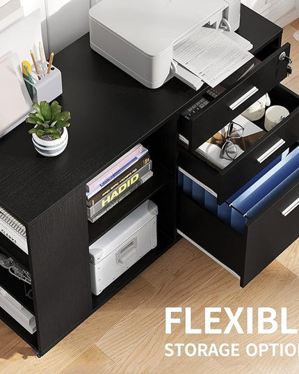YITAHOME File Cabinet, Mobile Lateral Filing Cabinet with Lock for Home Office, Printer Stand with Open Storage Shelf, Fits A4, Letter, Legal Size Files, Office Furniture, Black - LeafyLoom