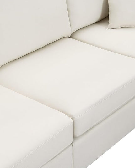 90" Modular Sectional Sofa with Convertible Ottoman, 5 Seats L-Shape Reversible Solid Corner Sofa with 2 Pillows, Linen Modern Sleeper Couch for Living Room, Apartment, Office (Cream White) - LeafyLoom