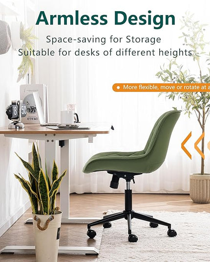 YOUNUOKE Office Chair Desk Chair with Wheels, Thick Upholstery Comfy Armless Task Chair, Home Office Chair Faux Leather Swivel Desk Chairs, Waiting Reception Chair Computer Chair, Olive Green - LeafyLoom