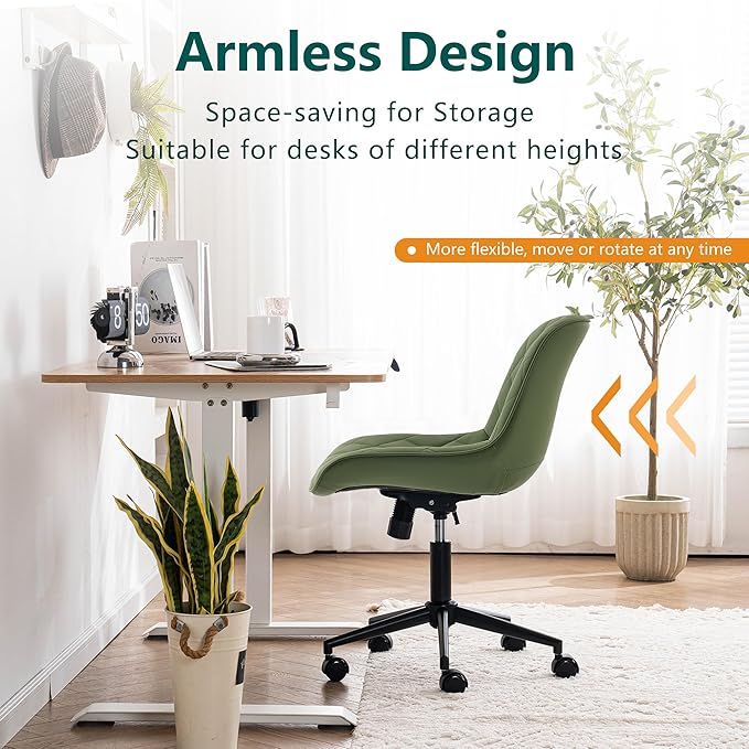 YOUNUOKE Office Chair Desk Chair with Wheels, Thick Upholstery Comfy Armless Task Chair, Home Office Chair Faux Leather Swivel Desk Chairs, Waiting Reception Chair Computer Chair, Olive Green - LeafyLoom