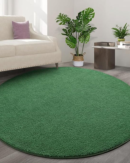 Round Area Rugs for Bedroom Living Room, 4x4 Green Super Soft Comfy Thickened Memory-Foam Indoor Circle Carpets, Modern Aesthetic Minimalist Carpet for Boys Girls Adults Nursery Home Décor - LeafyLoom