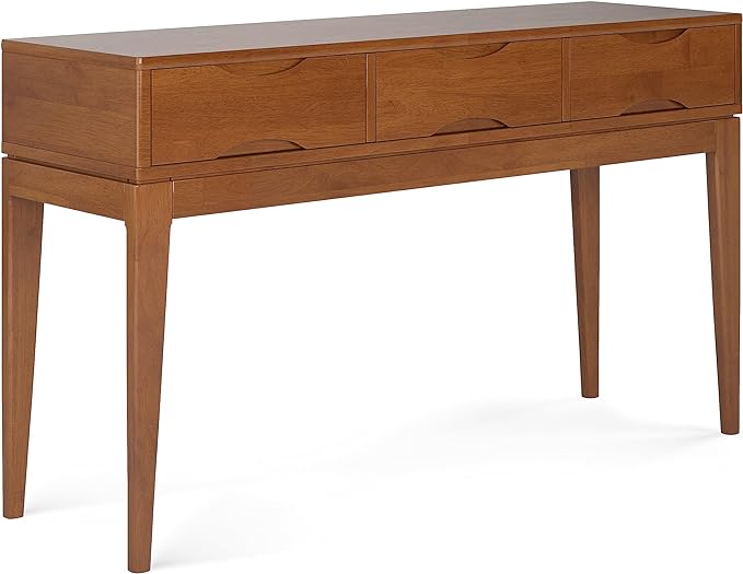 SIMPLIHOME Harper SOLID HARDWOOD 54 Inch Wide Mid Century Modern Console Sofa Table in Teak Brown, for The Living Room Entryway and Bedroom - LeafyLoom