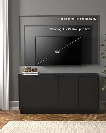 Prepac Simply Modern 4 Console Table Doors and Shelves, Sideboard Storage Cabinet, 60" W x 30" H x 16" D, Black - LeafyLoom