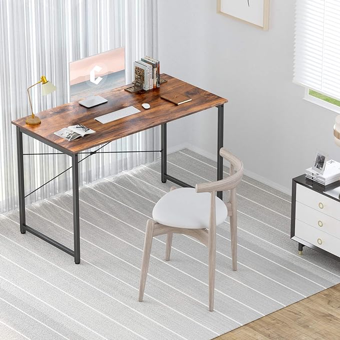 BANTI Computer Desk, 40 inch Home Office Desk, Modern Simple Style PC Table for Home, Office, Study, Writing, Deep Brown - LeafyLoom