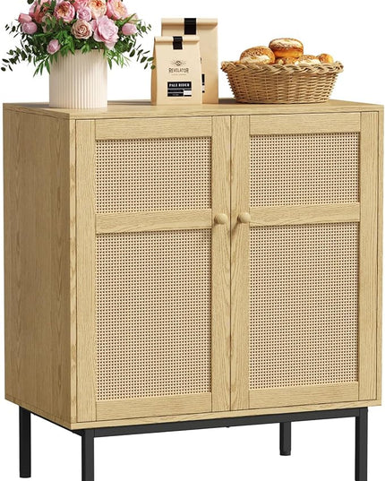 Lifewit Rattan Sideboard Buffet Cabinet, Credenza, Storage Cabinet, Console Table, Coffee Bar Cabinet for Kitchen, Dining Room, Living Room, Entryway, 2 Doors, Natural - LeafyLoom