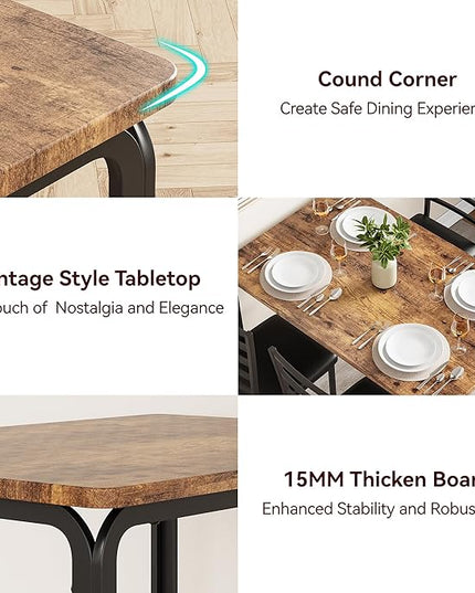 IDEALHOUSE Dining Table for 4, Small Table and Chairs Set of 4, Dinette Set for 4, Square Dinner Table Set, 5 Piece Kitchen & Dining Room Sets for Small Space (Vintage, Dining Table with 4 Chairs) - LeafyLoom