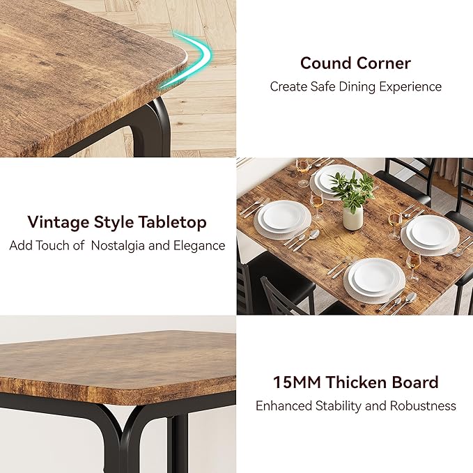 IDEALHOUSE Dining Table for 4, Small Table and Chairs Set of 4, Dinette Set for 4, Square Dinner Table Set, 5 Piece Kitchen & Dining Room Sets for Small Space (Vintage, Dining Table with 4 Chairs) - LeafyLoom