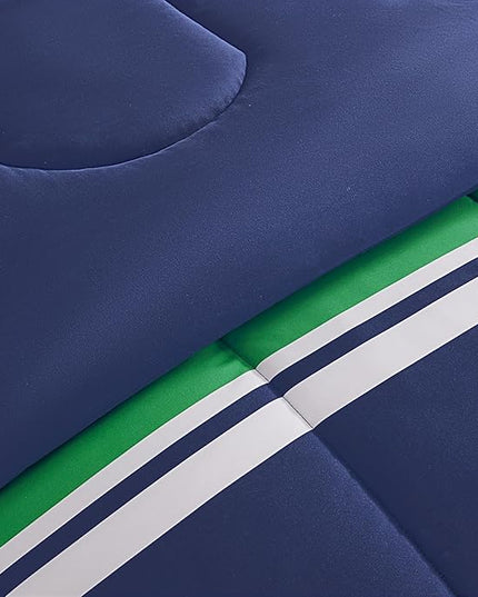 SLEEP ZONE Kids Rugby Twin Bedding Comforter Set - Super Cute & Soft Kids Bedding 5 Pieces Set with Comforter, Sheet, Pillowcase & Sham (Rugby Stripe Navy/Green) - LeafyLoom