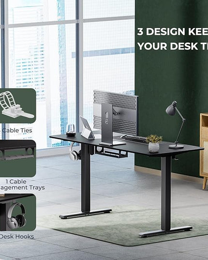 Electric Standing Desk,Adjustable Height Desk With Curved Desktop, Stand Up Desk With 2 Metal Hooks & Cable Organizer Box, Powerful Motor For Fast Switch From Sit To Stand Position 55x24 Black - LeafyLoom