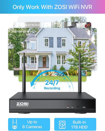 ZOSI C289 2K Pan/Tilt WiFi Add On Camera, 3MP Plug-in Outdoor PT Security Camera, Night Vision, Human Detection, 2 Way Audio, Smart Light Siren, Only Work 2K WiFi NVR System(ZR08RP,ZR08LL) ZOSI