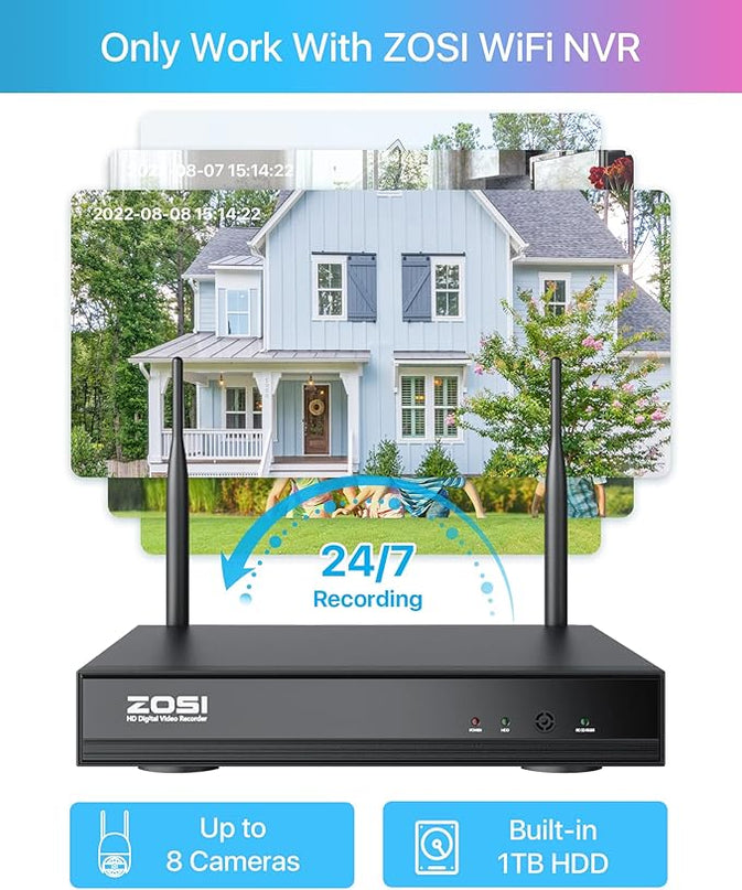 ZOSI C289 2K Pan/Tilt WiFi Add On Camera, 3MP Plug-in Outdoor PT Security Camera, Night Vision, Human Detection, 2 Way Audio, Smart Light Siren, Only Work 2K WiFi NVR System(ZR08RP,ZR08LL) ZOSI