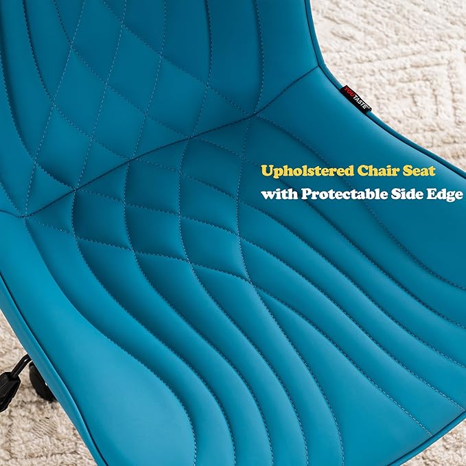 YOUTASTE Office Chair with Wheels Modern Armless Desk Chair, Adjustable Swivel Rolling Computer Task Chair, Faux Leather Sewing Chairs with Ergonomic Rocking Back Gaming Chair, Bright Blue - LeafyLoom