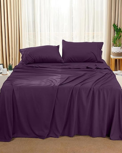 Utopia Bedding Queen Bed Sheets Set - 4 Piece Bedding - Brushed Microfiber - Shrinkage and Fade Resistant - Easy Care (Queen, Purple) - LeafyLoom