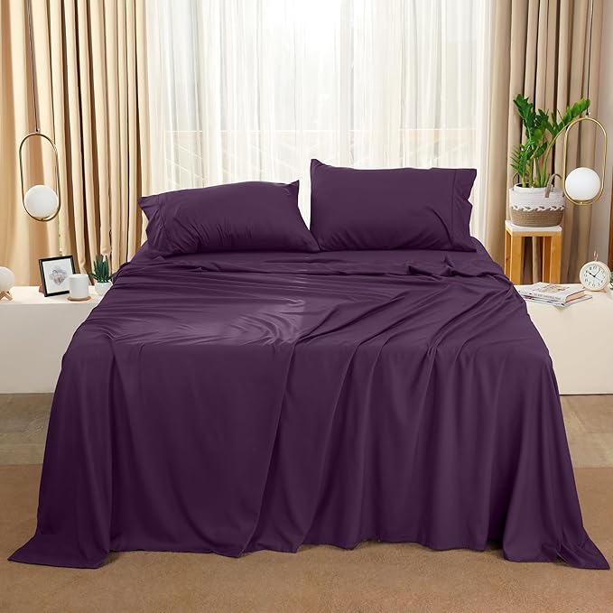 Utopia Bedding Queen Bed Sheets Set - 4 Piece Bedding - Brushed Microfiber - Shrinkage and Fade Resistant - Easy Care (Queen, Purple) - LeafyLoom