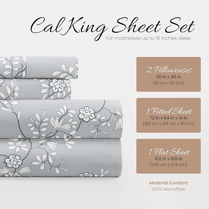 Linen Market 4 Piece California King Bedding Sheet Set (Light Gray) - Sleep Better Than Ever with These Ultra-Soft Cooling Bed Sheets for Your California King Size Bed - Deep Pocket Fits 16" Mattress - LeafyLoom