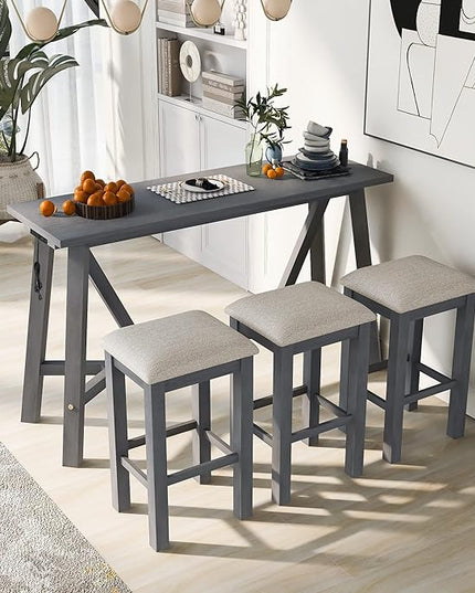 NicBex Kitchen Table Chairs Set of 4 Dining Table Set Multipurpose Home Kitchen Dining Bar Table Set with 3 Upholstered Stools for Home & Kitchen Dining Room, Gray - LeafyLoom