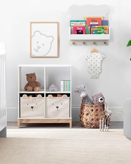Delta Children babyGap Oxford 6-in-1 Convertible Crib + Brannan Bear Bookcase with Bins + Brannan Bear Wall Shelf with 4 Hooks, Bianca White/Natural (Bundle) - LeafyLoom
