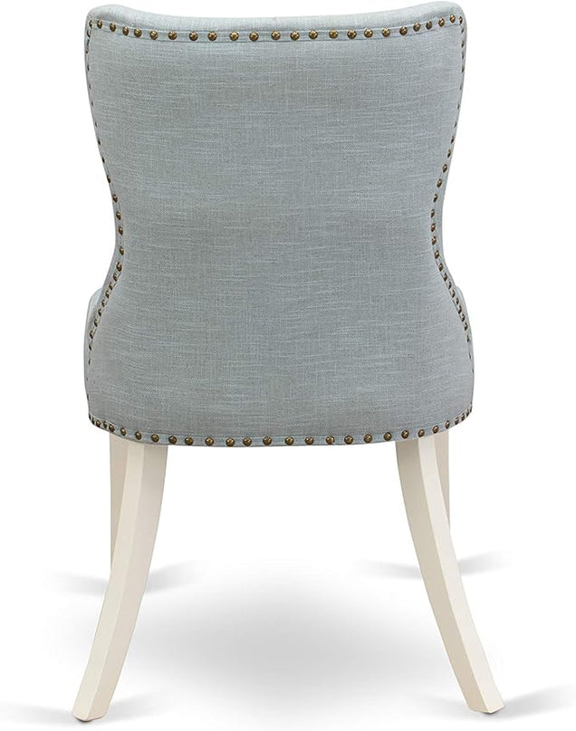 East West Furniture DMSI5-LWH-15 5 Piece Kitchen Table Set for 4 Includes a Round Dining Room Table with Dropleaf and 4 Baby Blue Linen Fabric Parson Dining Chairs, 42x42 Inch, Linen White - LeafyLoom
