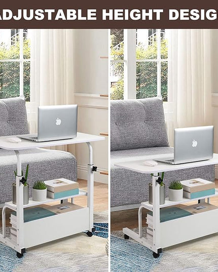 Bedroom Bedside Storage Rack Table Small Spaces Home Office Desk Height Adjustable Home Office Desk Table with Wheels Minimalist Portable Laptop Gaming Desk Size 15.7 * 31.5 Inch White A - LeafyLoom