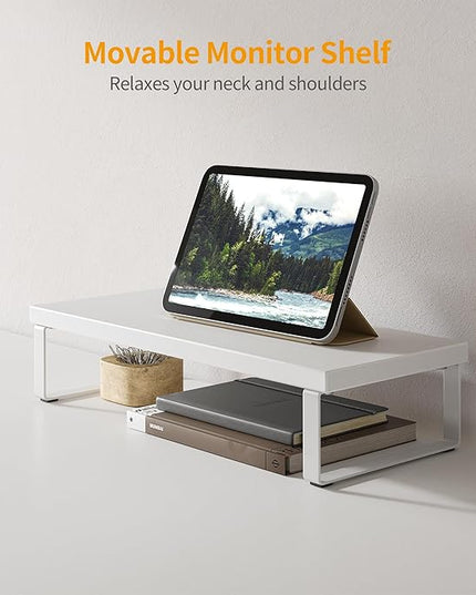 BANTI L Shaped Gaming Computer Office Desk, 47" Corner Desk with Monitor Stand for Home Office Study Writing Workstation, White - LeafyLoom