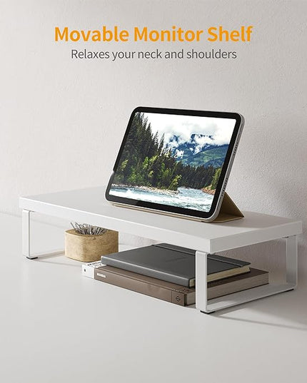BANTI L Shaped Gaming Desk Computer Office Desk, 59 inch Corner Desk with Large Monitor Stand for Home Office Study Writing Workstation, White - LeafyLoom