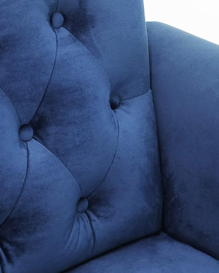 Furinno Bastia Vintage Modern Chesterfield Button Tufted 3-Seater Sofa Couch for Living Room, Navy Velvet - LeafyLoom