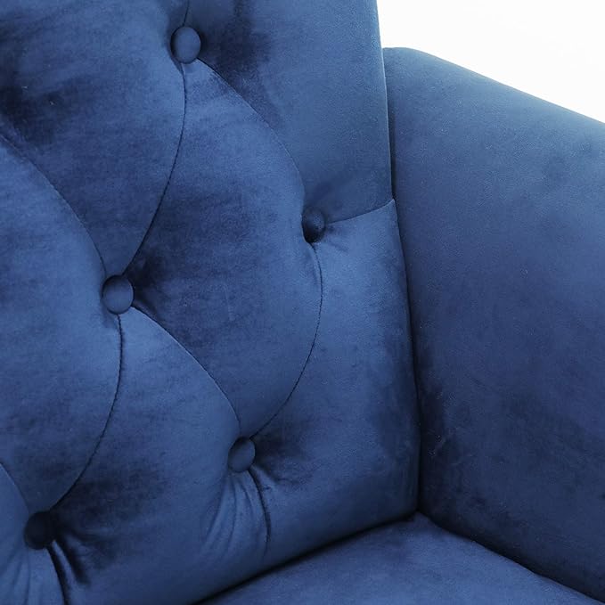 Furinno Bastia Vintage Modern Chesterfield Button Tufted 3-Seater Sofa Couch for Living Room, Navy Velvet - LeafyLoom