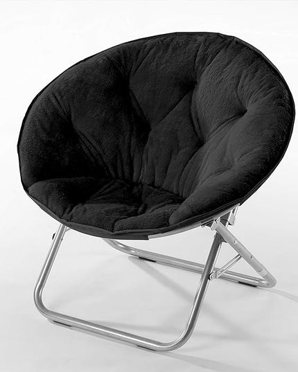 Faux Fur Saucer Chair, One Size, Black - LeafyLoom