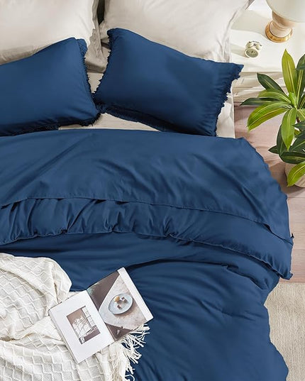 Andency Navy Blue Comforter King Size, 3 Pieces Boho Tassel Lightweight Bedding Comforter Sets for King Bed, All Season Soft Fluffy Fringe Bed Set (104x90In Comforter & 2 Pillowcases) - LeafyLoom