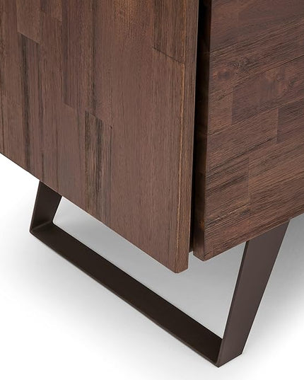 SIMPLIHOME Lowry SOLID ACACIA WOOD and Metal 39 Inch Wide Modern Industrial Medium Storage Cabinet in Distressed Charcoal Brown, For the Living Room, Entryway and Family Room - LeafyLoom