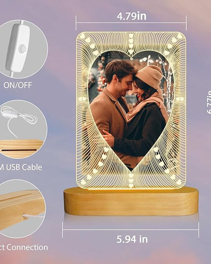 Picture Frame, Valentines Day Gift for Him Her, Attivolife Light up 6-inch Photo Heart Frame with LED Night Light, Home Desk Decor Lamp, Best Present for Couple Lover Wife Husband Anniversary Birthday - LeafyLoom