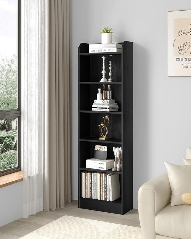 6-Tier Bookshelf, 66.7 Inches Floor Standing Bookcase, Display Storage Shelf, Corner Shelf, Home Decor Furniture for Home Office, Living Room, Bedroom, Black 02904XBC - LeafyLoom
