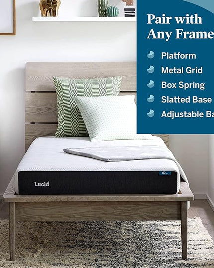 Lucid 6 Inch Memory Foam Mattress - Firm Feel - Gel Infusion - Memory Foam Infused with Bamboo Charcoal - Breathable - CertiPur Certified - Twin XL - LeafyLoom