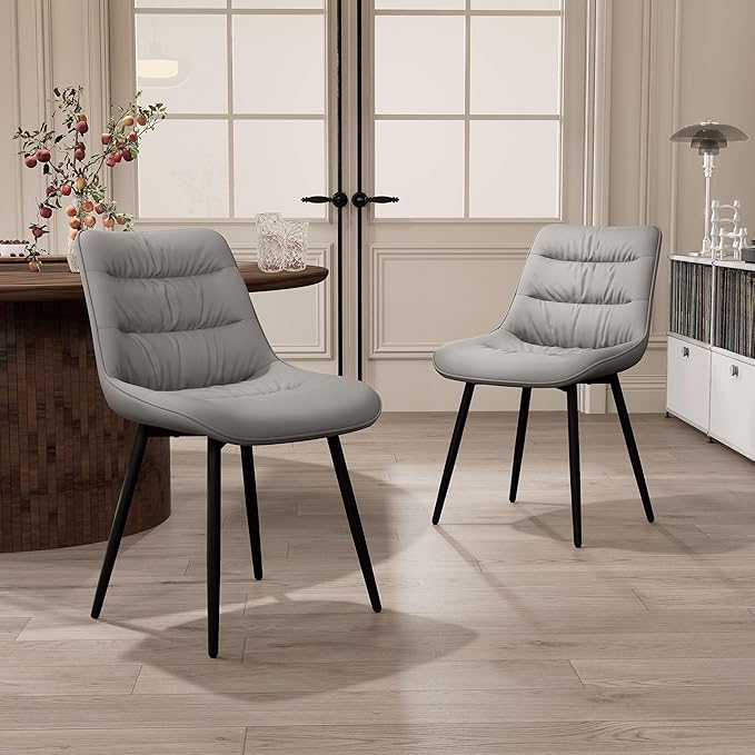 Kidol & Shellder Modern Dining Chairs Set of 2 Kitchen & Dining Room Chairs Upholstered Accent Chair Living Room Chairs Kitchen Chairs Comfy Chair for Bedrooms Waiting Room Home(Gray) - LeafyLoom