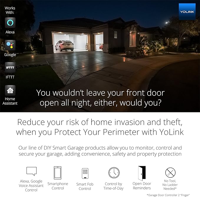 YoLink Smart Garage Door Sensor, Garage Door Position Sensor with Door Left-Open Reminders, Alexa, Google, IFTTT, Home Assistant (Hub Required) YoLink