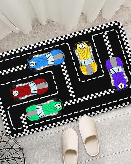 Car Rug Race Car Rug Car Track Rugs for Boys Race Track Carpet Race Car Track Rug Car Rug for Boys Room Car Rug Play Mat Car Carpet for Kids Rugs for Boys Bedroom,Black 2'×3' - LeafyLoom