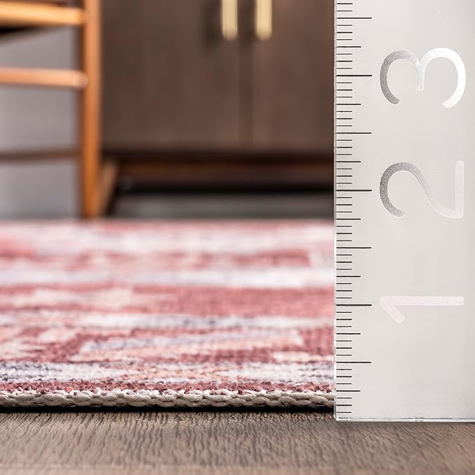 nuLOOM Norma Machine Washable Traditional Medallion Ultra Thin Area Rug, 4' x 6', Rust - LeafyLoom